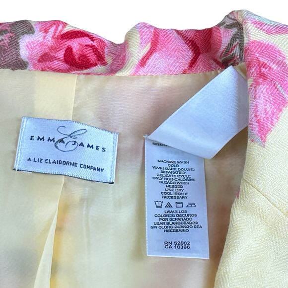 Emma James Blazer Women Size 14 Yellow Pink Floral Linen Rayon Bohemian Jacket - Picture 9 of 12